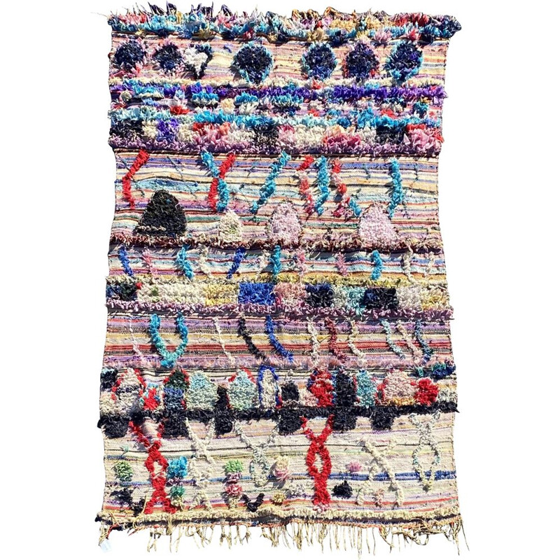 Vintage Berber carpet Boucherouite, Morocco 1980s