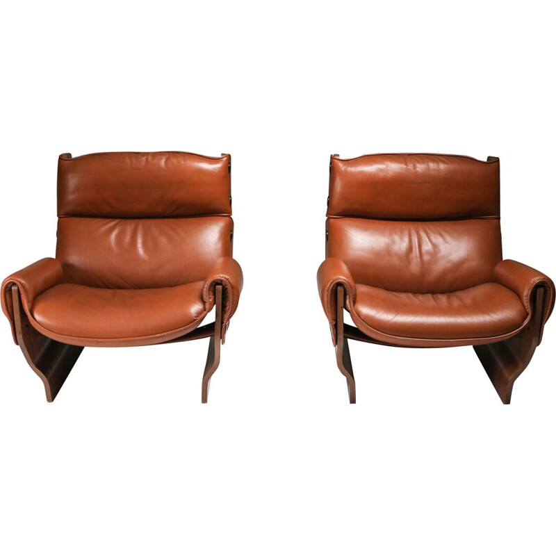 Paire de chaises vintage de salon Borsani P110 "Canada" en cuir cognac, Italie 1960