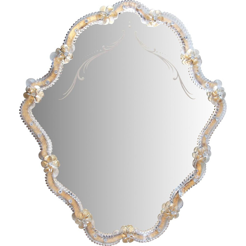 Large vintage Bottondor Murano Wall Mirror by Cimarosti & Pinzan, Italy 1950s