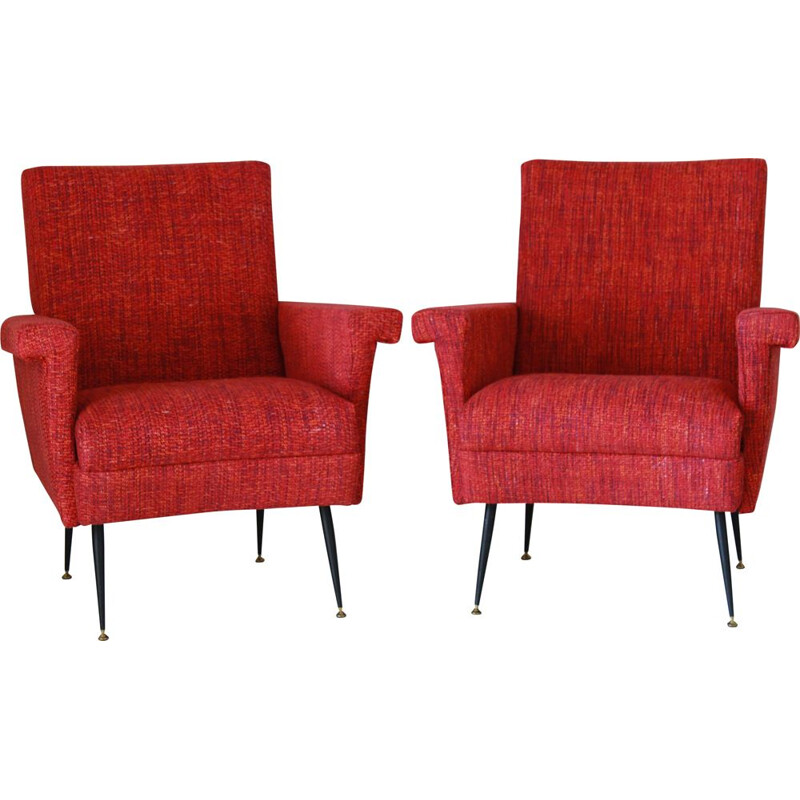Pair of vintage red armchairs 1950s
