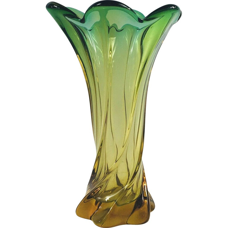 Grand vase vintage en verre de Murano torsadé, Italie 1960