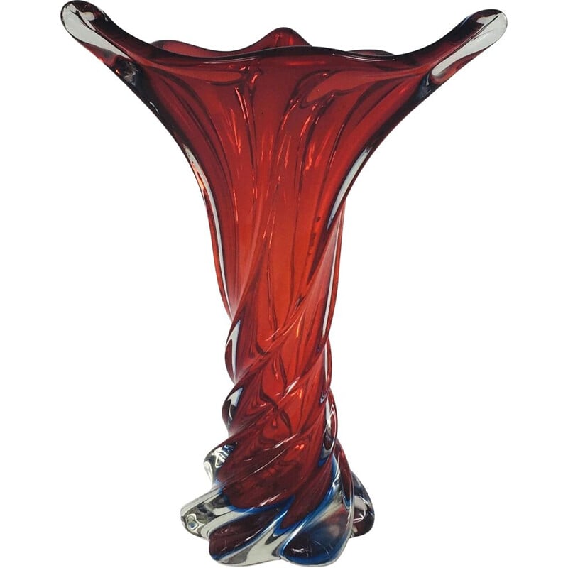 Grand vase vintage en verre torsadé de Murano , Italie 1960