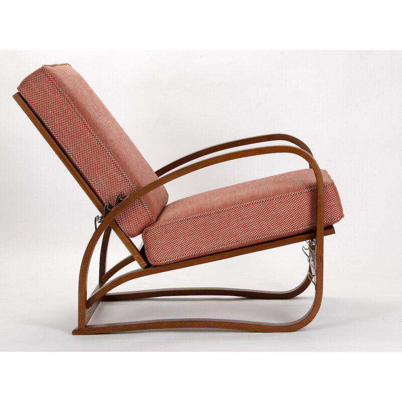 Paire de fauteuils "H-70" Spojene UP Zavody retapissés en tissu rouge et blanc, Jindrich HALABALA - 1930