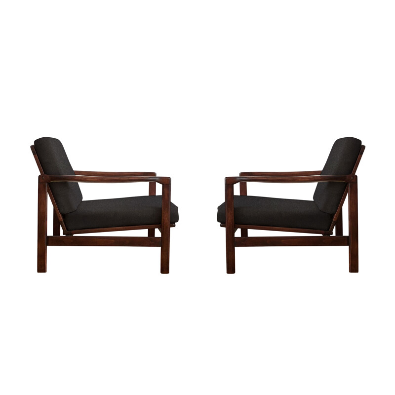 Paar vintage zwarte fauteuils B-7752 van Zenon Bączyk voor Swarzędzkie Fabryki Mebli, 1960