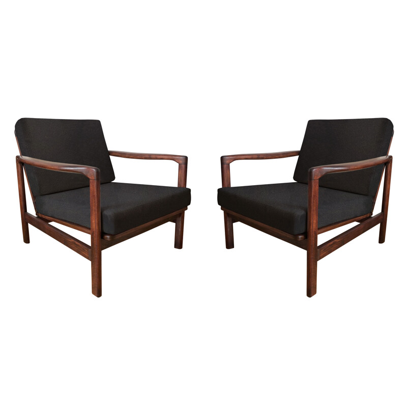 Paar vintage zwarte fauteuils B-7752 van Zenon Bączyk voor Swarzędzkie Fabryki Mebli, 1960