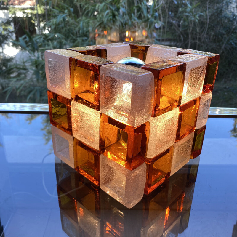 Vintage kubusvormige lamp van Albano Poli voor Poliarte, Italië 1960