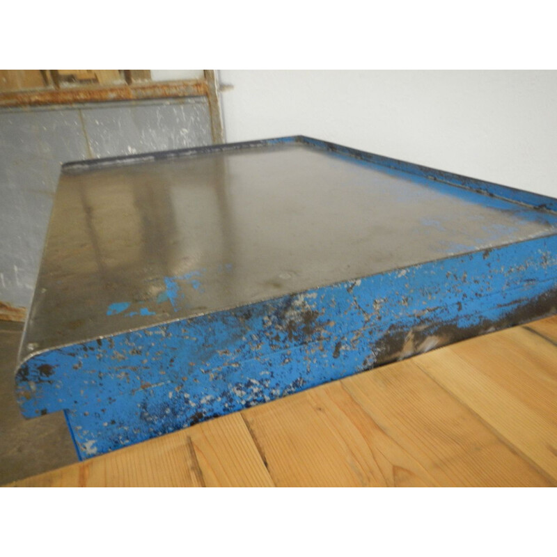 Tavolo da lavoro vintage in ferro, blu -V0790