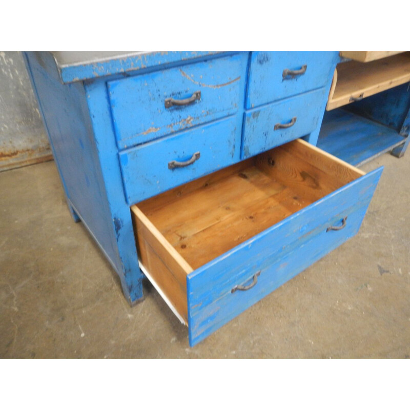 Mesa de trabajo de hierro vintage, azul -V0790