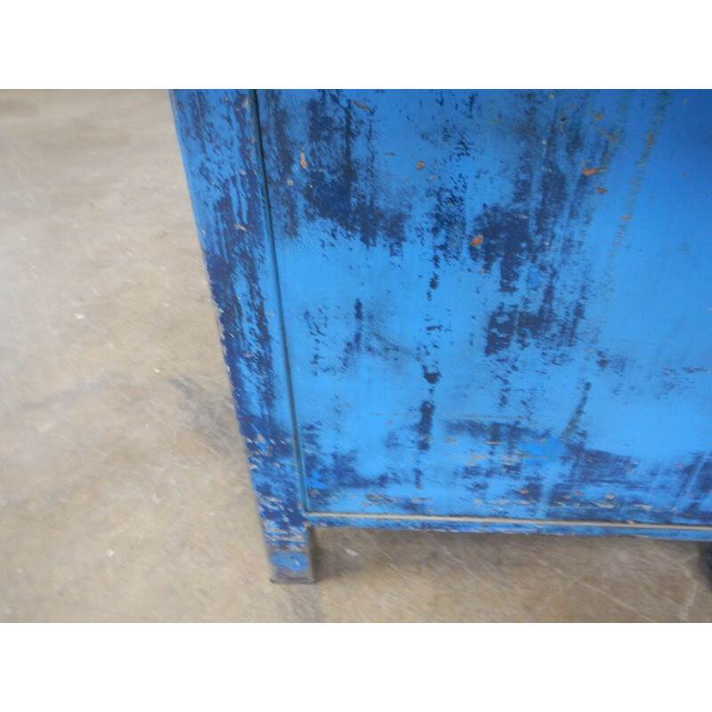 Table de travail vintage en fer bleu -V0790