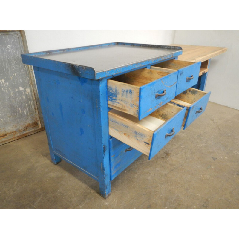 Vintage blu iron working table -V0790