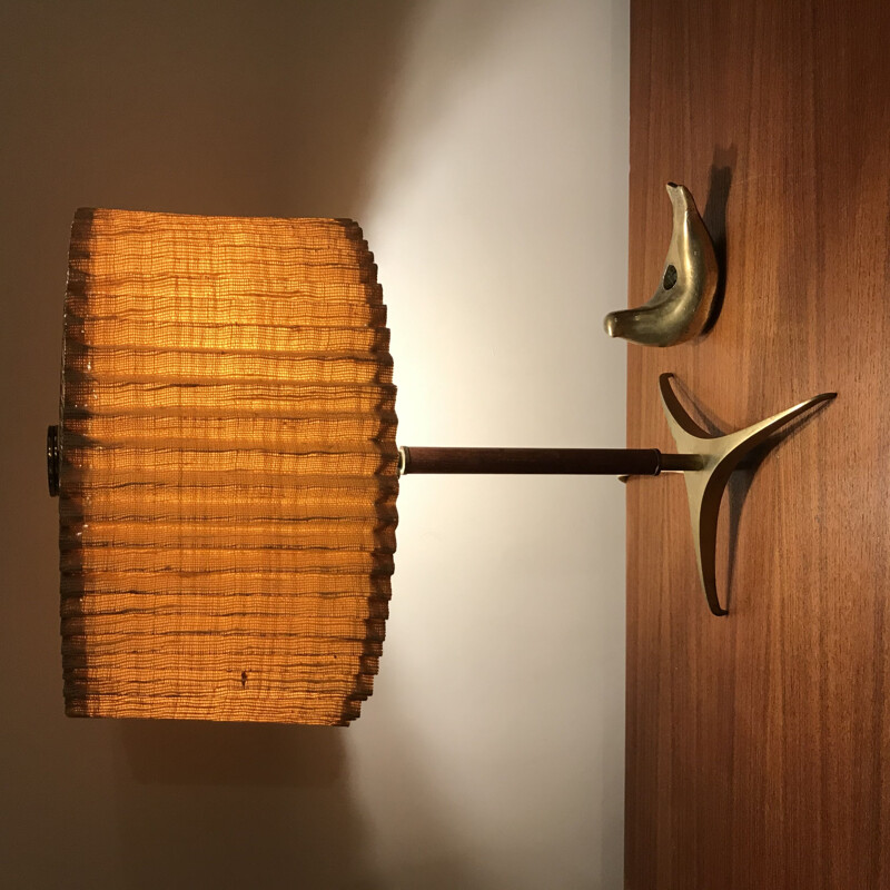 Vintage brass and rosewood lamp by J.T Kalmar, Austria 1950