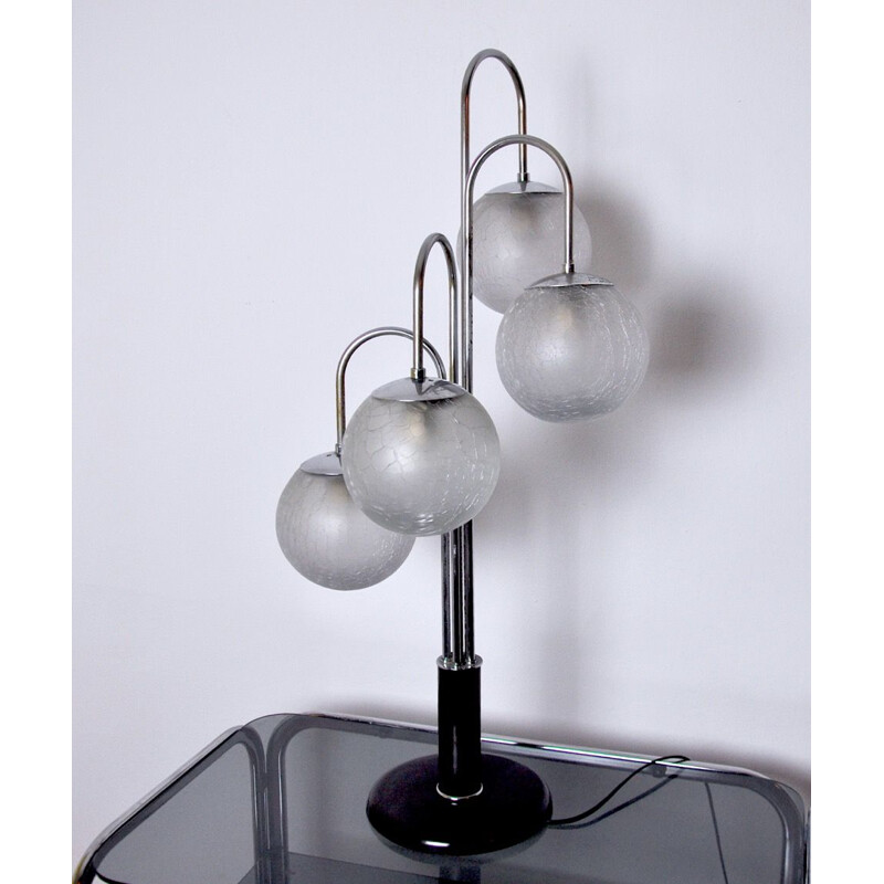 Vintage Art Deco chrome lamp with 4 Murano glass globes, 1960