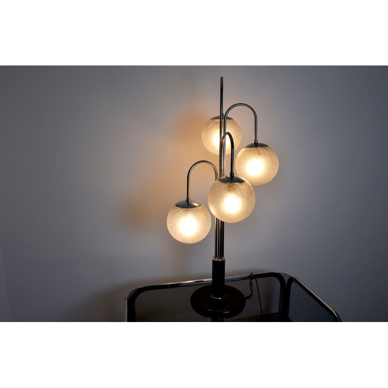 Vintage Art Deco chrome lamp with 4 Murano glass globes, 1960