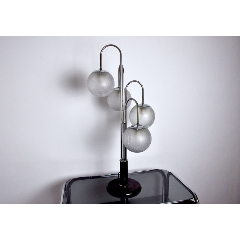 Verchromte Vintage Art Deco-Lampe mit 4 Kugeln aus Muranoglas, 1960