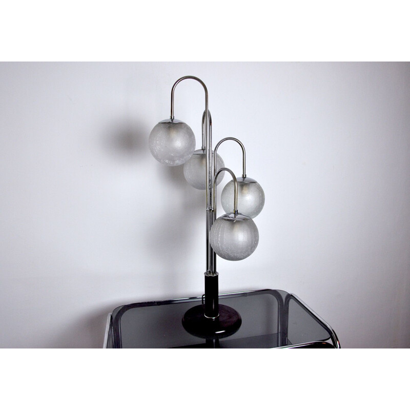 Vintage Art Deco chrome lamp with 4 Murano glass globes, 1960