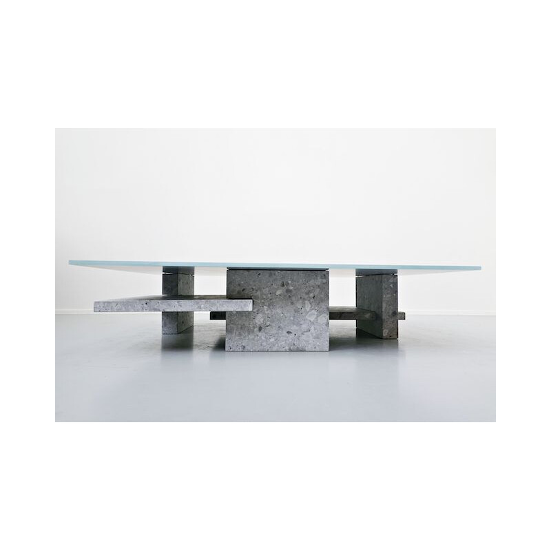 Vintage coffee table in ceppo di gre and glass top by Iceberg architecture studio