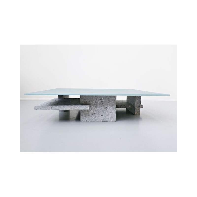 Vintage coffee table in ceppo di gre and glass top by Iceberg architecture studio