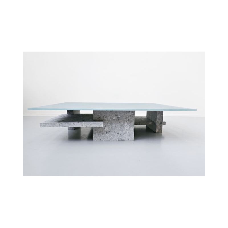 Vintage-Couchtisch aus Ceppo di Gre und Glasplatte von Iceberg Architecture Studio