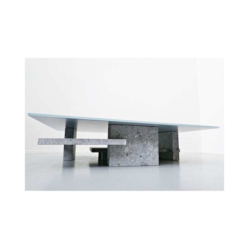 Vintage coffee table in ceppo di gre and glass top by Iceberg architecture studio