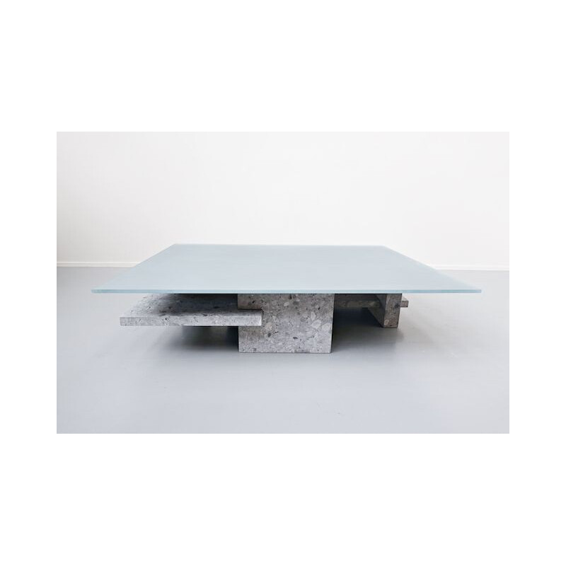 Vintage coffee table in ceppo di gre and glass top by Iceberg architecture studio