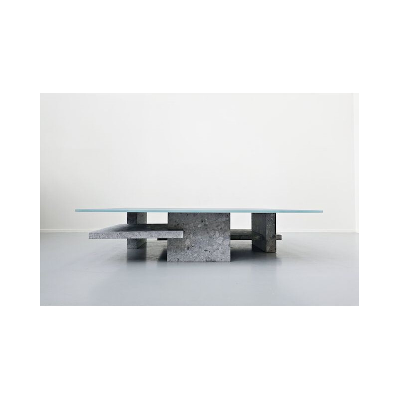 Vintage coffee table in ceppo di gre and glass top by Iceberg architecture studio