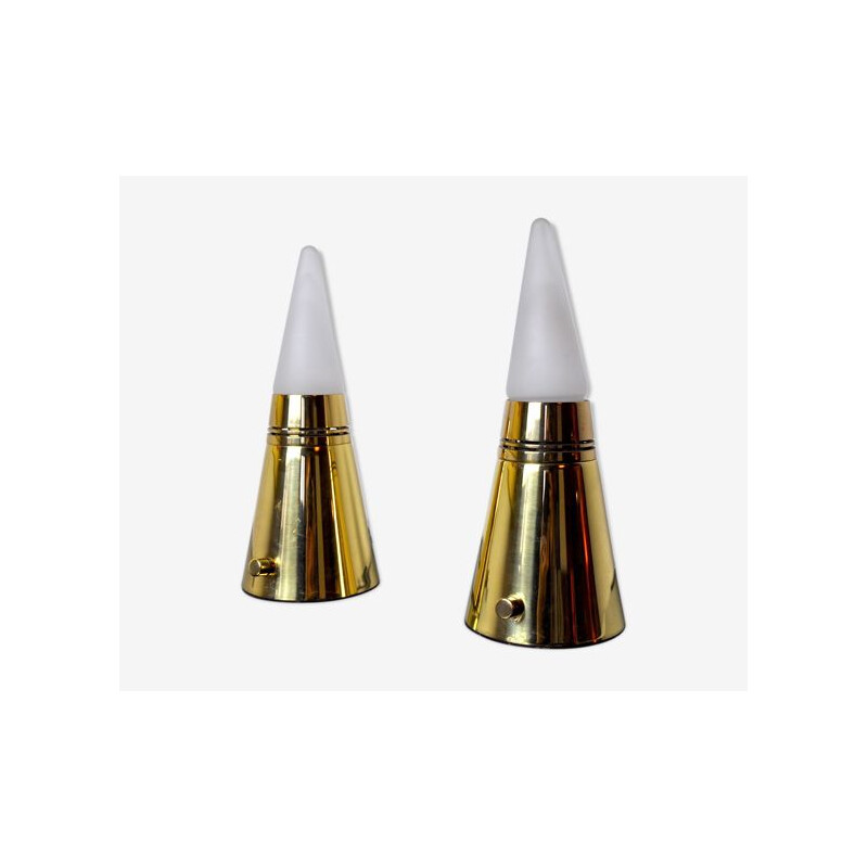 Pair of vintage brass pyramid lamps by Venini, Italy 1970