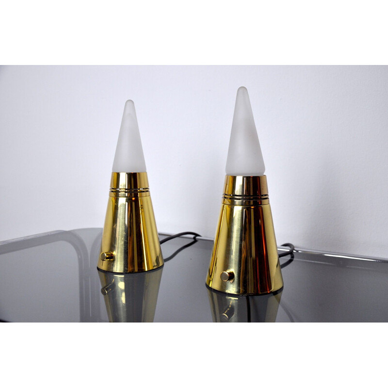 Pair of vintage brass pyramid lamps by Venini, Italy 1970