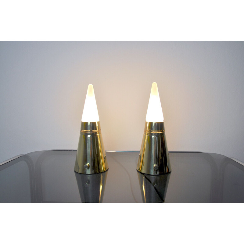 Pair of vintage brass pyramid lamps by Venini, Italy 1970