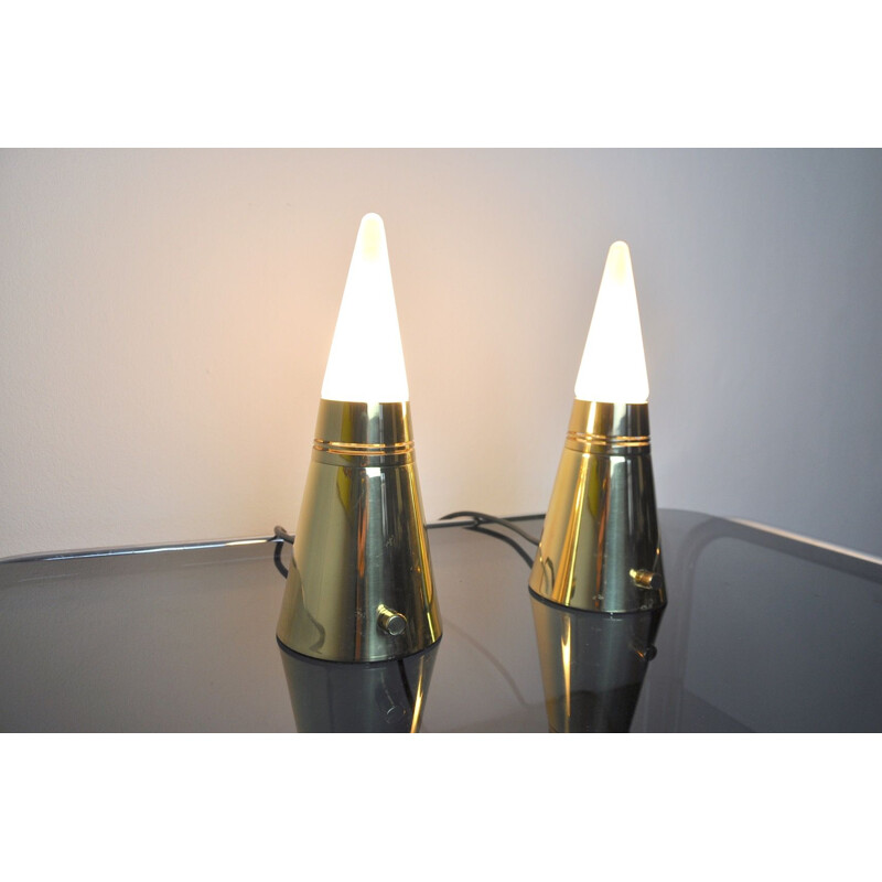 Pair of vintage brass pyramid lamps by Venini, Italy 1970