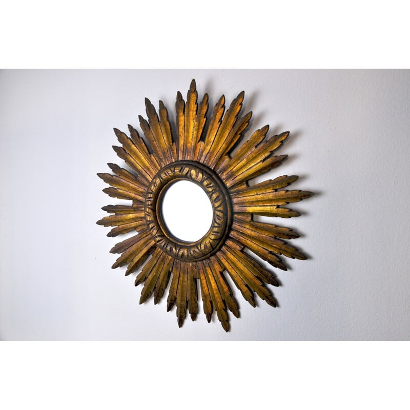 Vintage sunburst mirror in gilded wood
