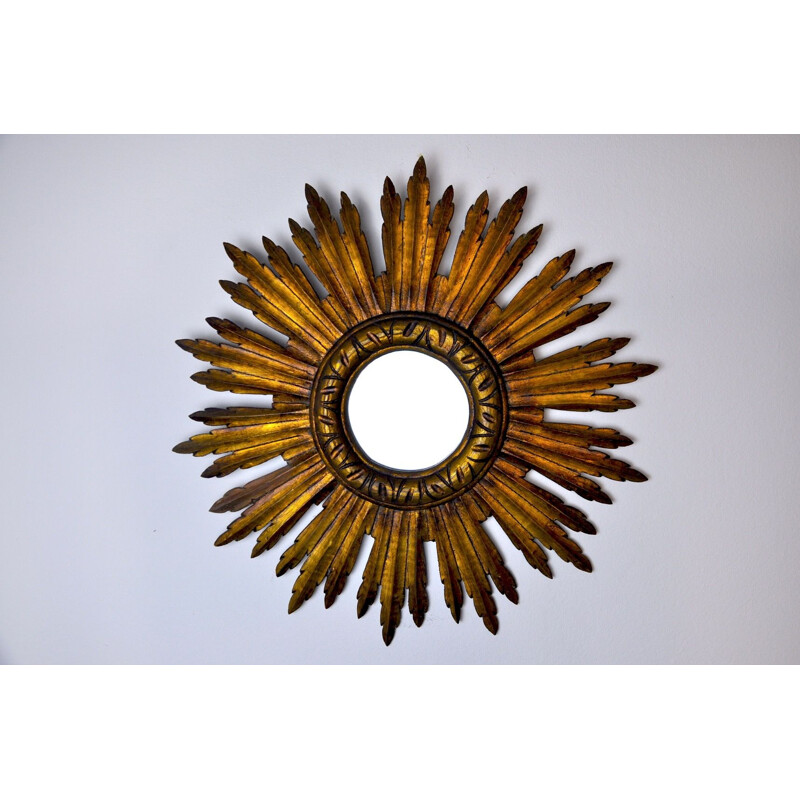 Vintage sunburst mirror in gilded wood