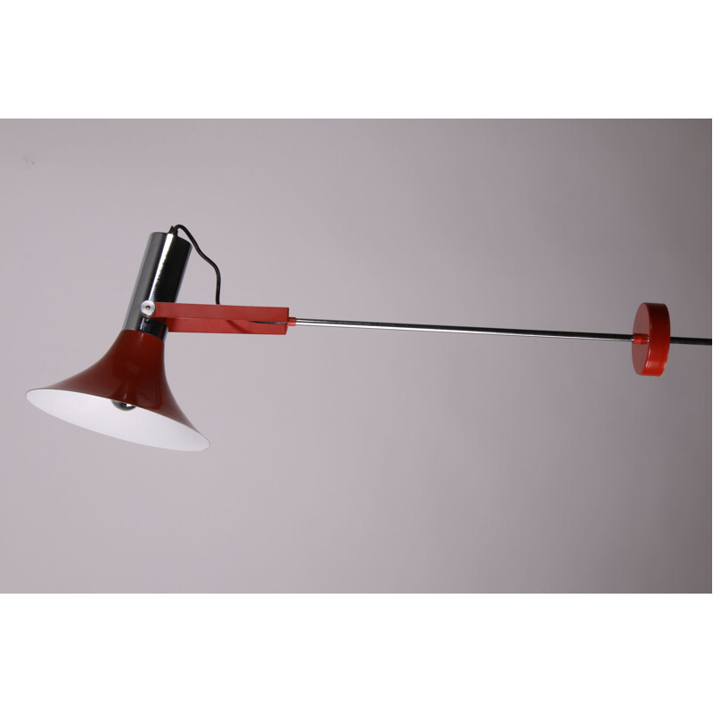 Vintage red pendant lamp with chrome 1960