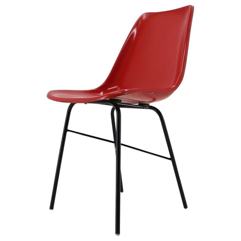 Chaise de bureau vintage en fibre de verre rouge de Vertex, Tchécoslovaquie 1960