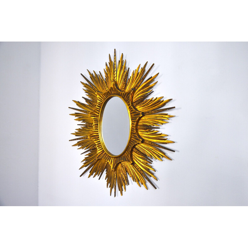 Miroir vintage soleil et épis en bois doré