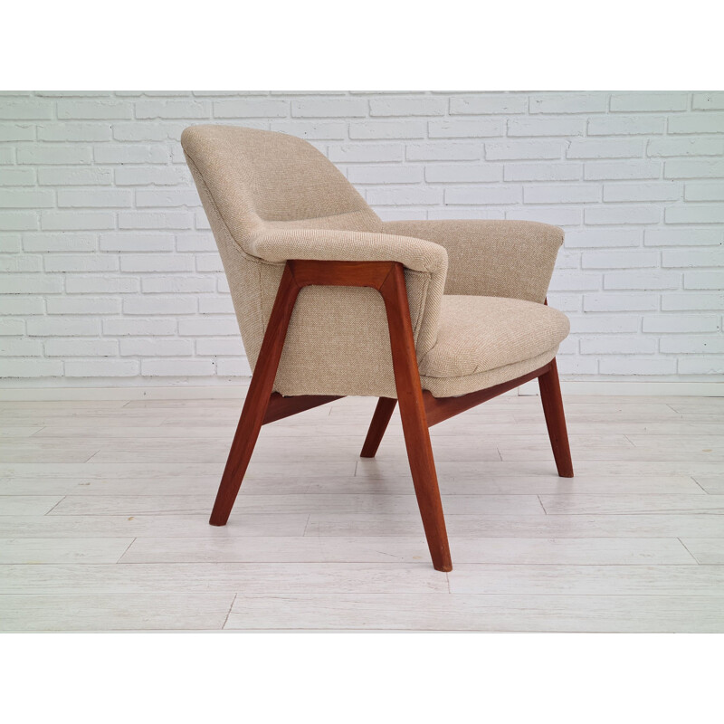 Vintage armchair Kvadrat furniture wool teak, Danish 1960s