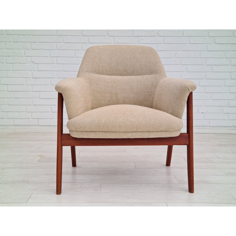 Vintage armchair Kvadrat furniture wool teak, Danish 1960s