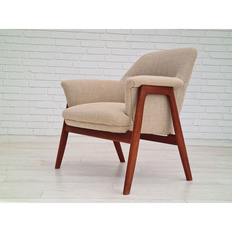 Vintage armchair Kvadrat furniture wool teak, Danish 1960s