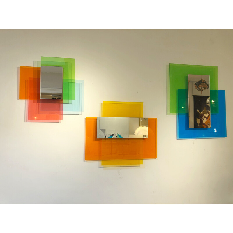 Conjunto de 3 espelhos de parede vintage "Cor sobre cor" de Johanna Grawunder para Glas, Itália 2010
