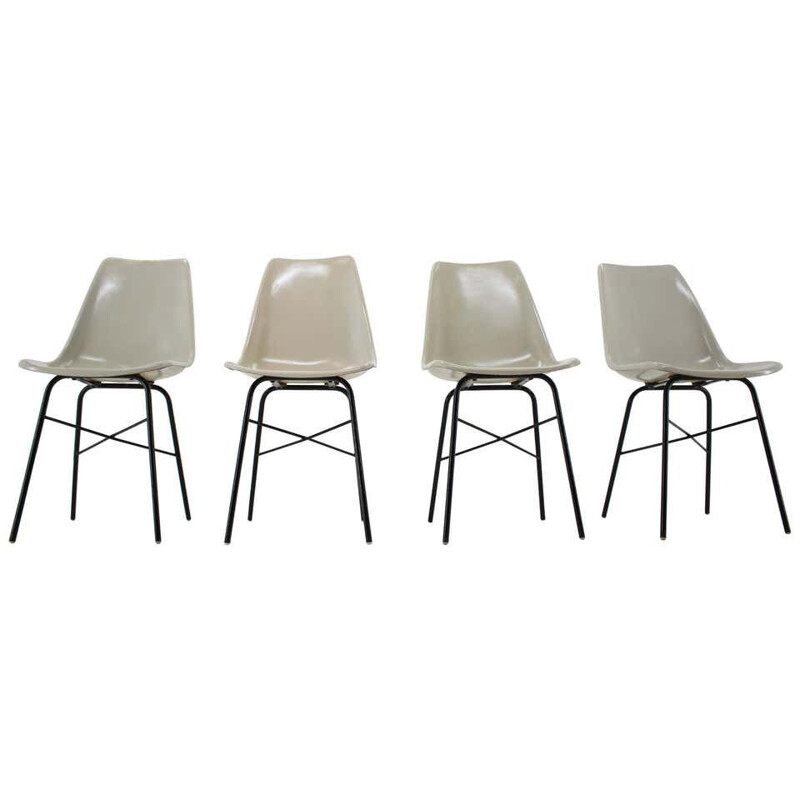 Lot de 4 chaises vintage de salle à manger en fibre de verre, Tchécoslovaquie 1960