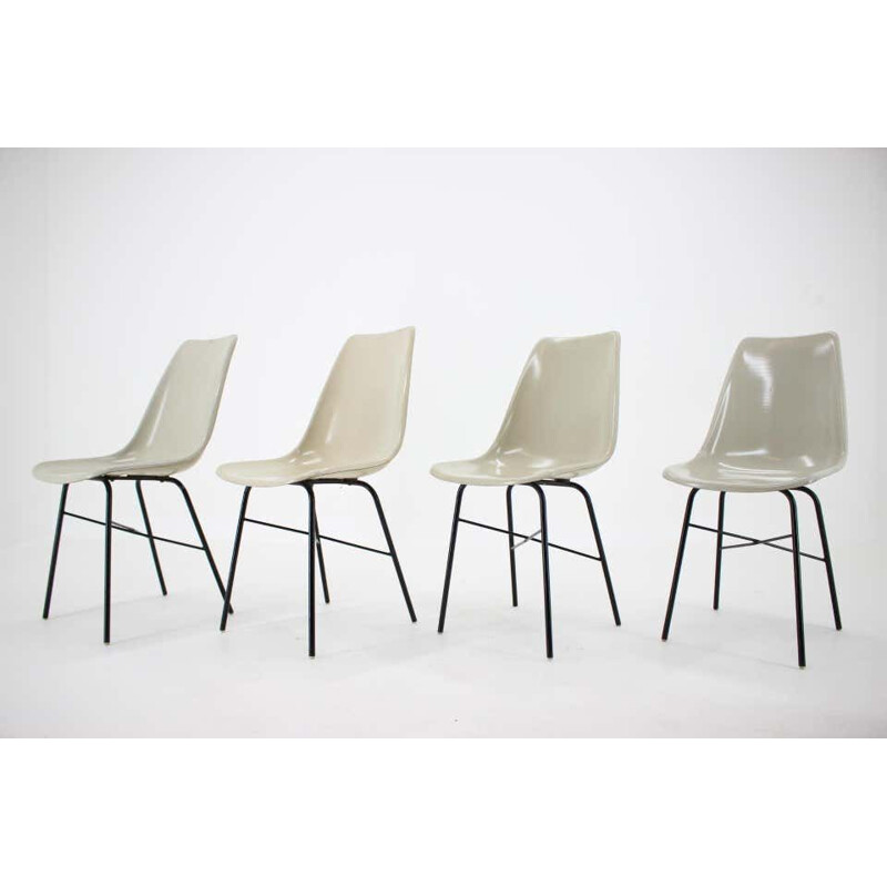 Set of 4 Midcentury Fiberglass Dining Chairs, Czechoslovakia 1960s