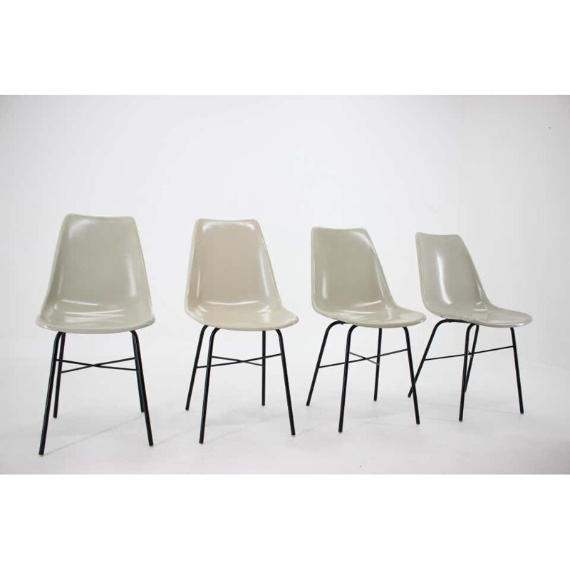 Set of 4 Midcentury Fiberglass Dining Chairs, Czechoslovakia 1960s