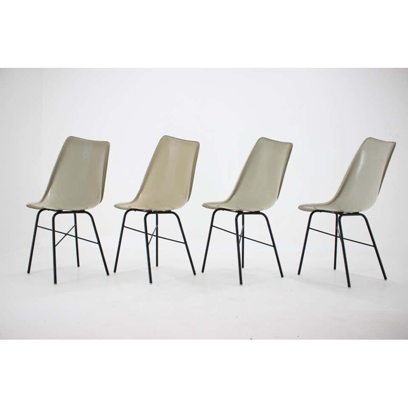 Set of 4 Midcentury Fiberglass Dining Chairs, Czechoslovakia 1960s