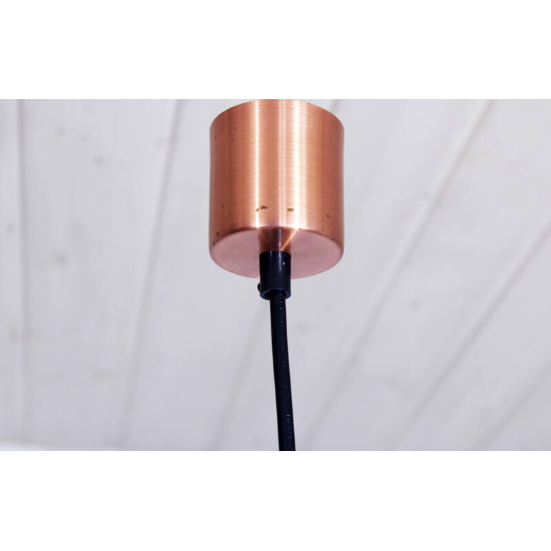 Vintage copper and opaline glass hanging lamp, Scandinavian 1970s