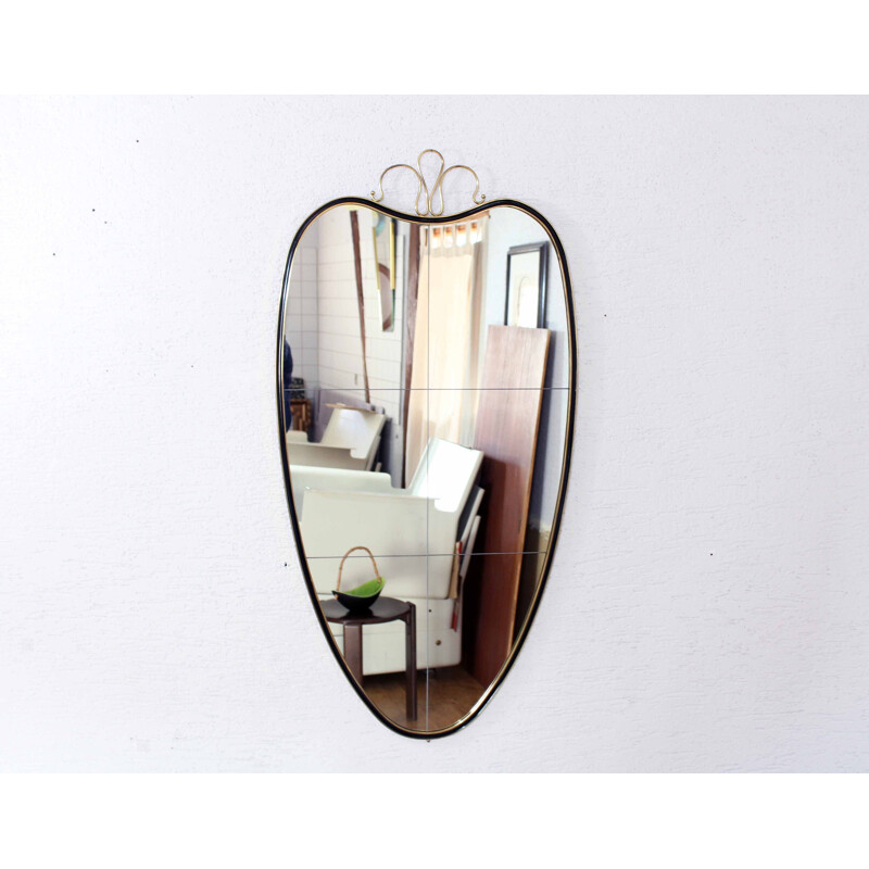 Vintage free engraved mirror with decoration, Italy 1950s
