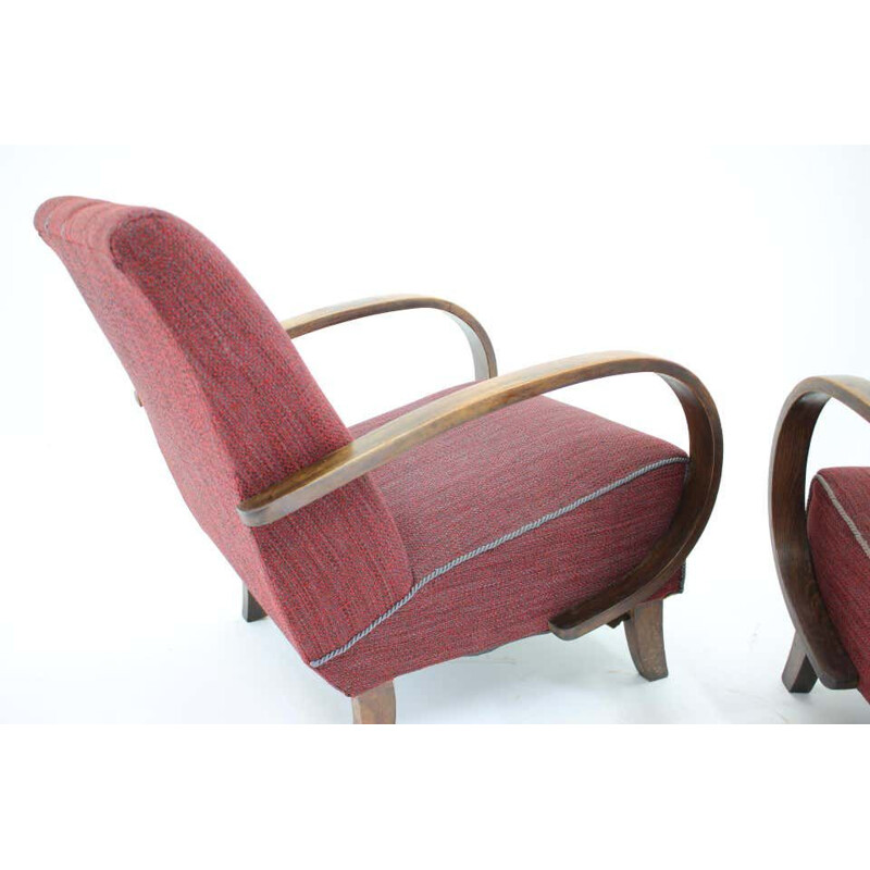 Paar vintage fauteuils van Jindrich Halabala, Tsjechoslowakije 1950