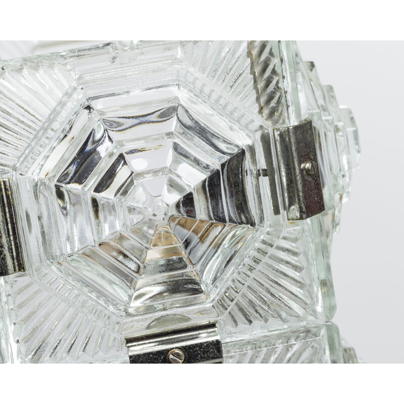 Lámpara de suspensión vintage en cubo de cristal tallado de Kamenicky Senov, 1950