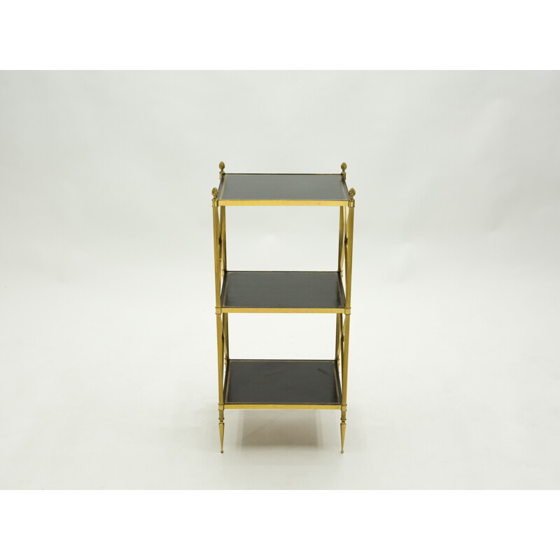 Vintage neoclassical side table black leather brass Maison Jansen 1970s