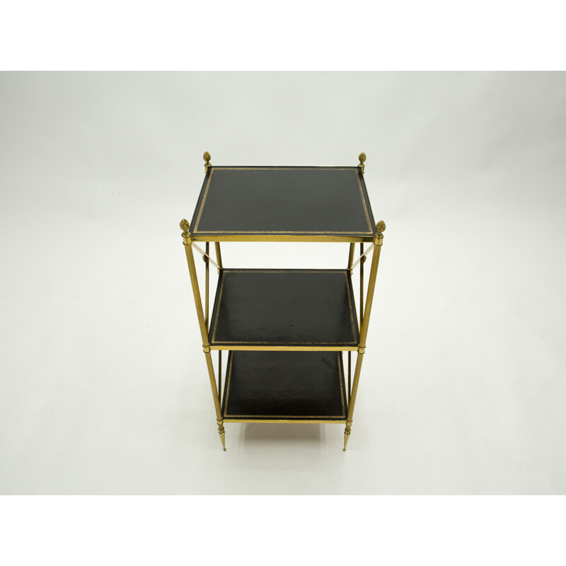 Vintage neoclassical side table black leather brass Maison Jansen 1970s