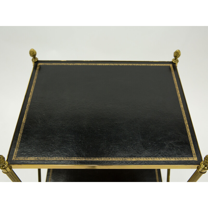 Table d'appoint vintage néoclassique laiton cuir noir Maison Jansen 1970