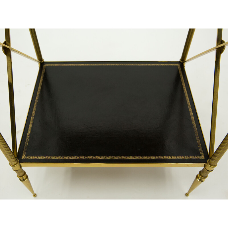 Vintage neoclassical side table black leather brass Maison Jansen 1970s